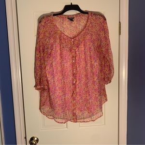 LAUREN RALPH LAUREN PLUS PINK PATTERNED FLOWY TOP
